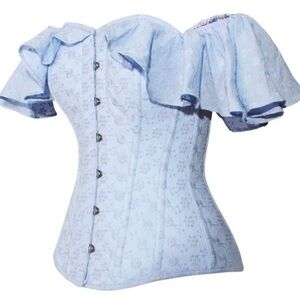 Blue Embroidered Off-the-Shoulder Corset